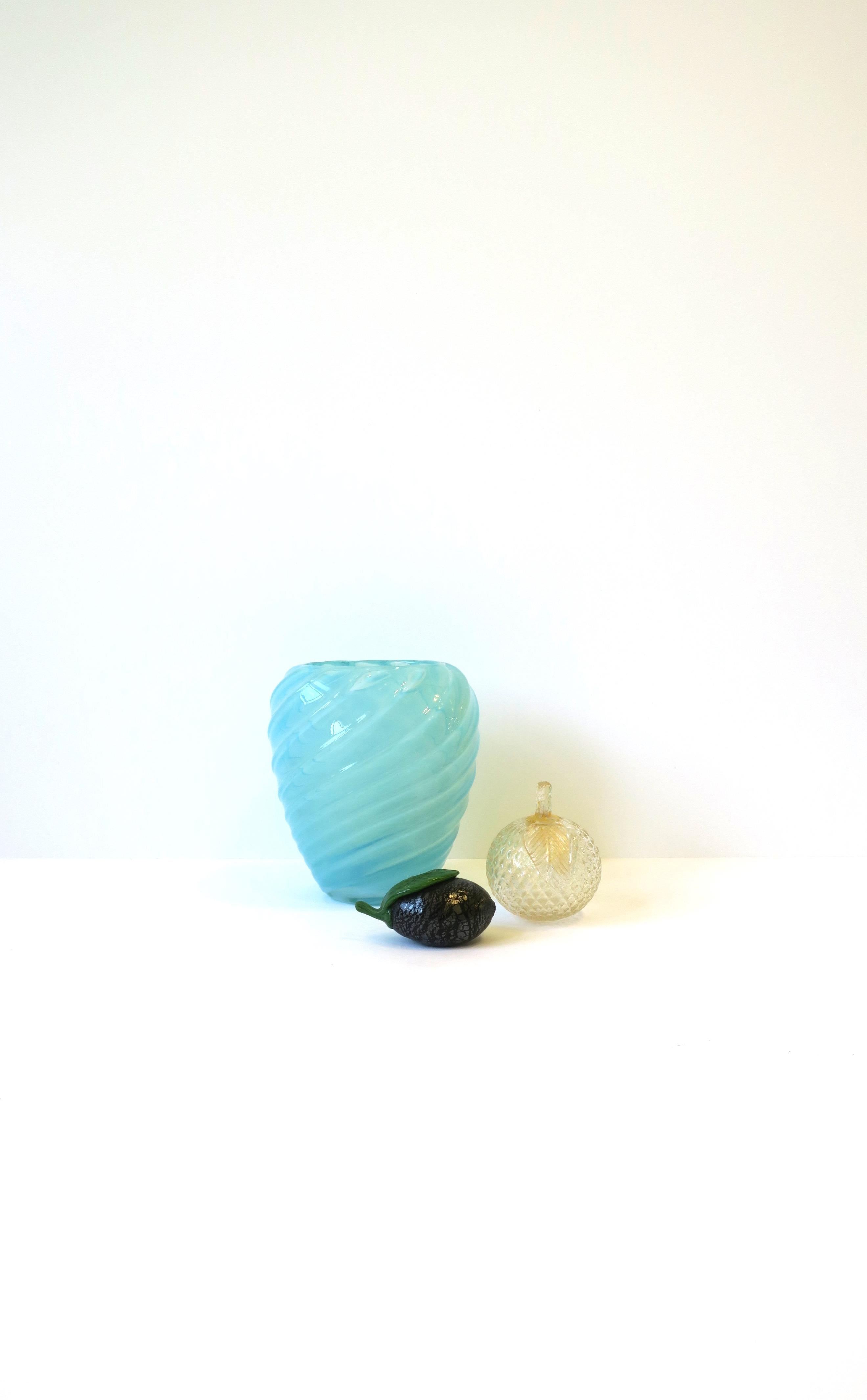 Italian Murano Sky Blue Opaline Art Glass Vase Seguso For Sale 7