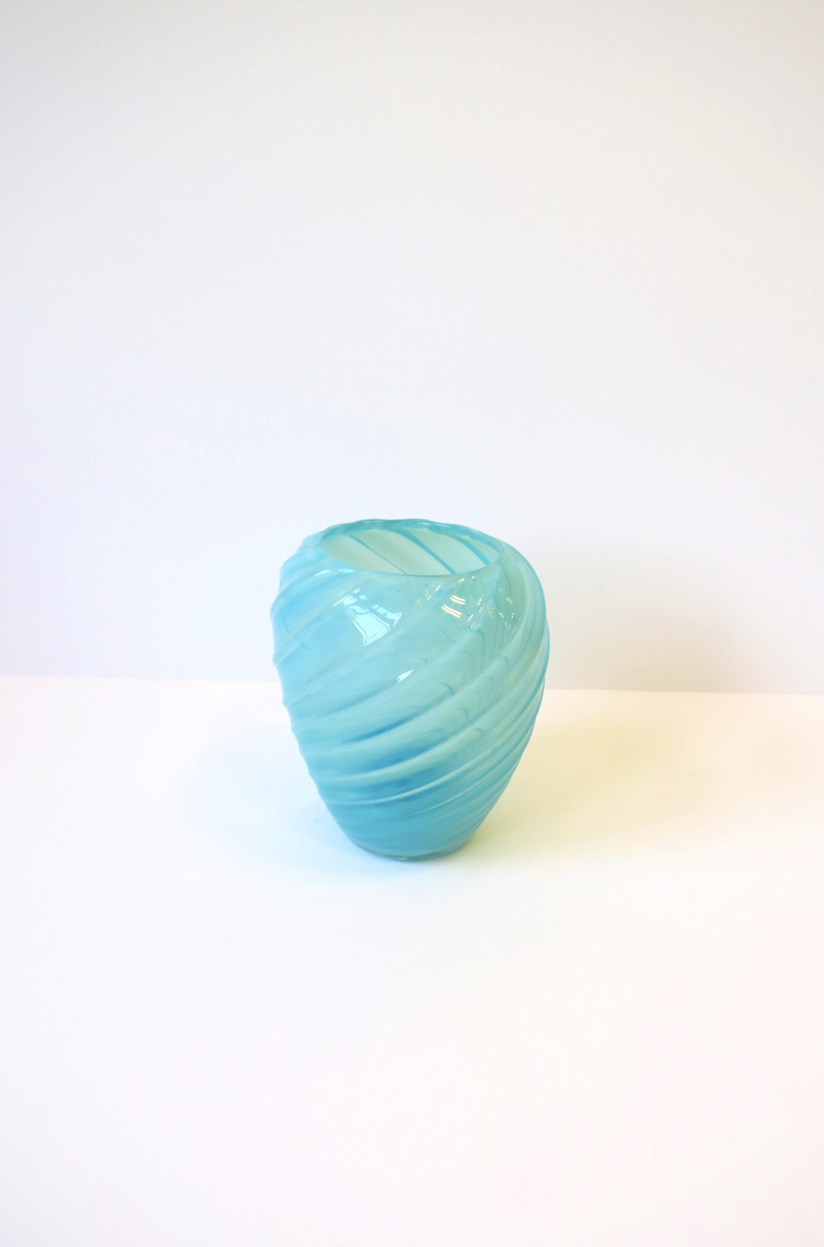 Italian Murano Sky Blue Opaline Art Glass Vase Seguso In Good Condition For Sale In New York, NY