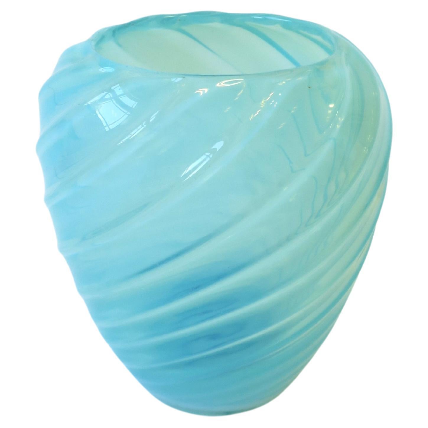 Italian Murano Sky Blue Opaline Art Glass Vase Seguso For Sale