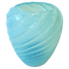 Italian Murano Sky Blue Opaline Art Glass Vase Seguso