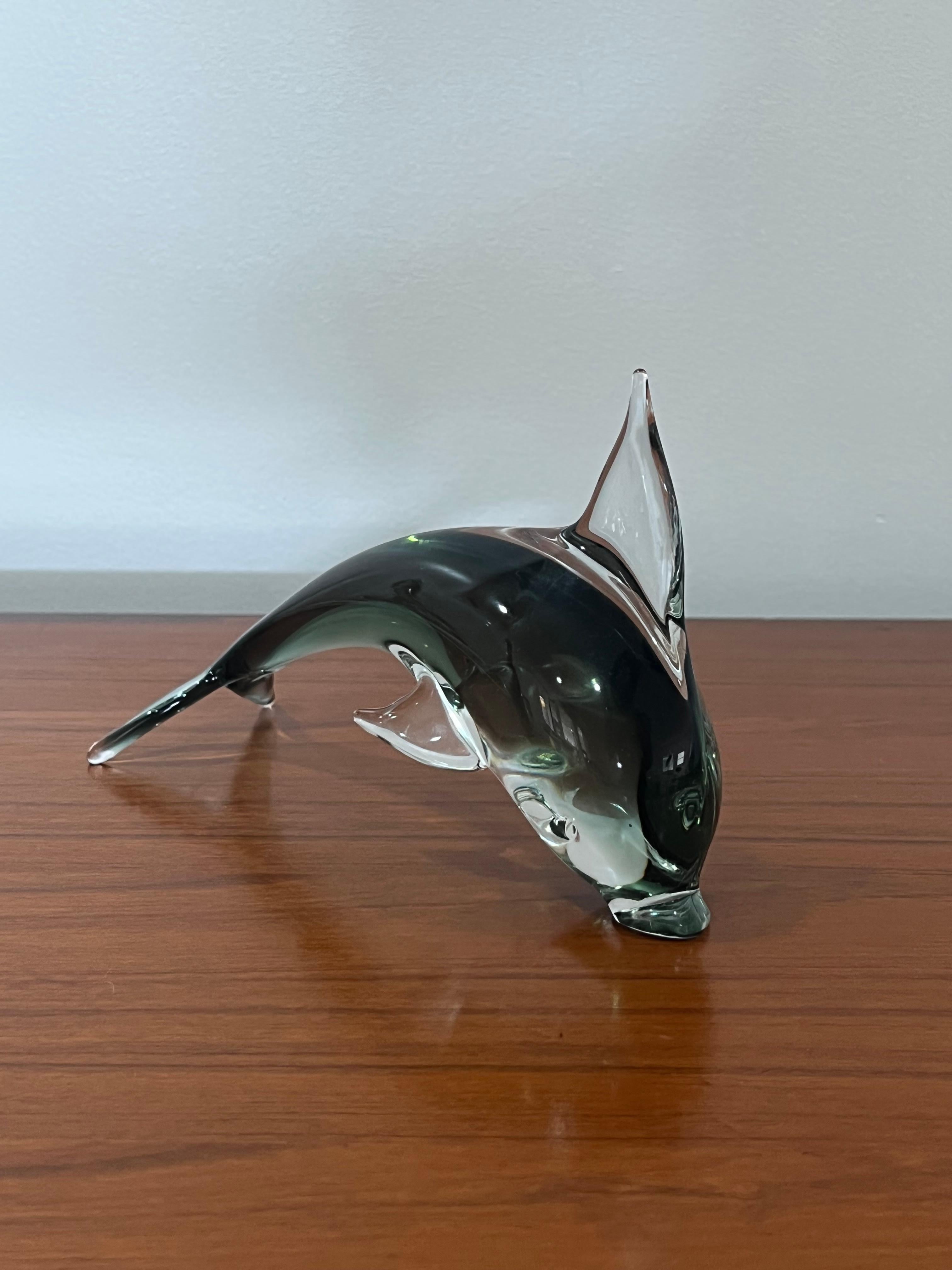 Italienisch aus Murano Insel geräuchertes Glas Delphin Skulptur 1960s.