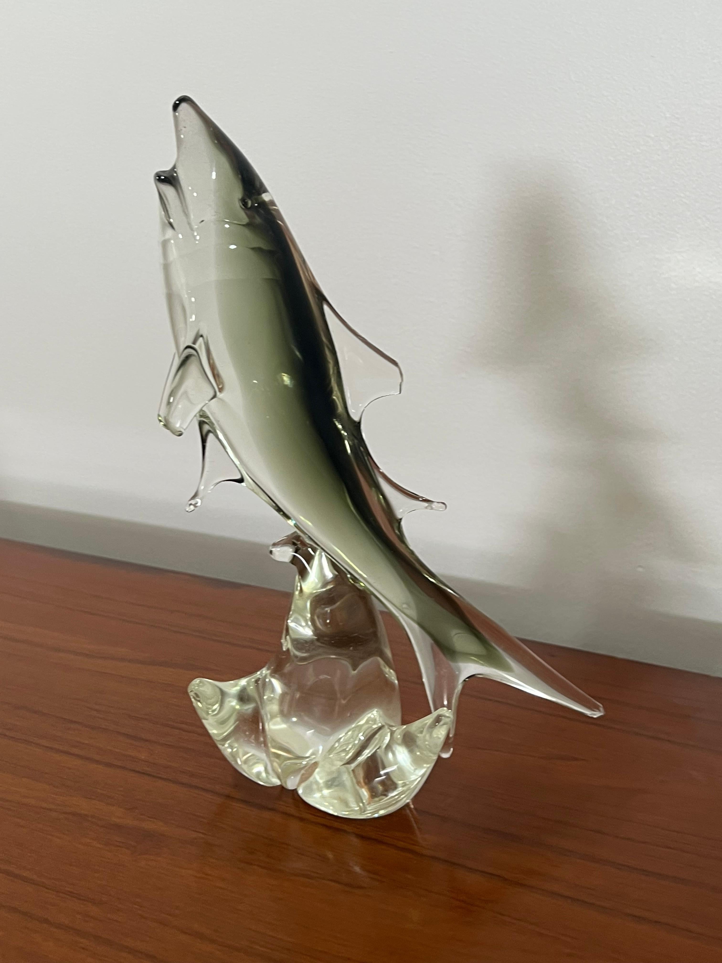 Beautiful Italian Murano glass shark sculpture 1960.