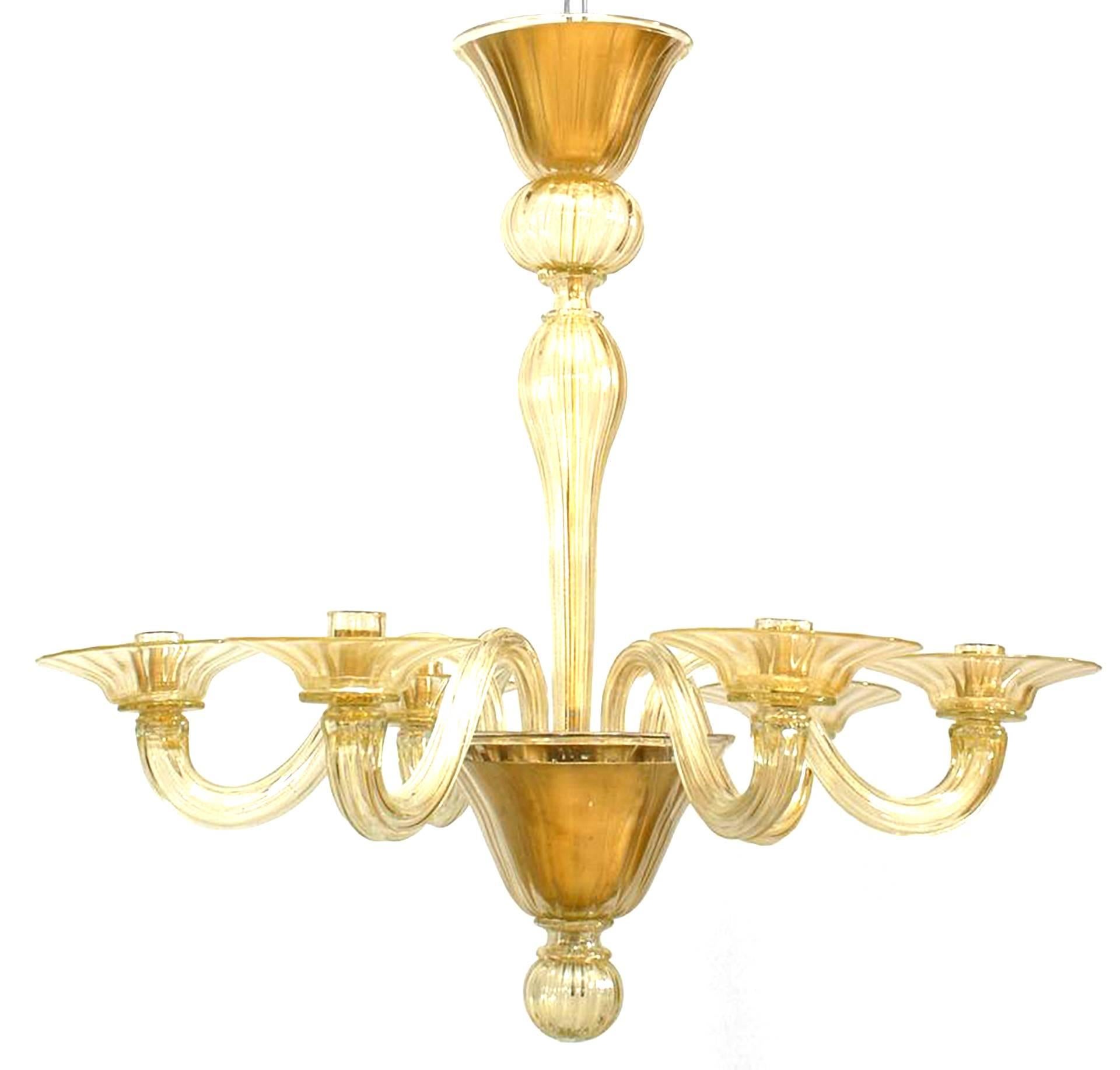 Italienische Muranoglas-Kronleuchter ""Soffiati" aus Goldstaubglas, um 1990