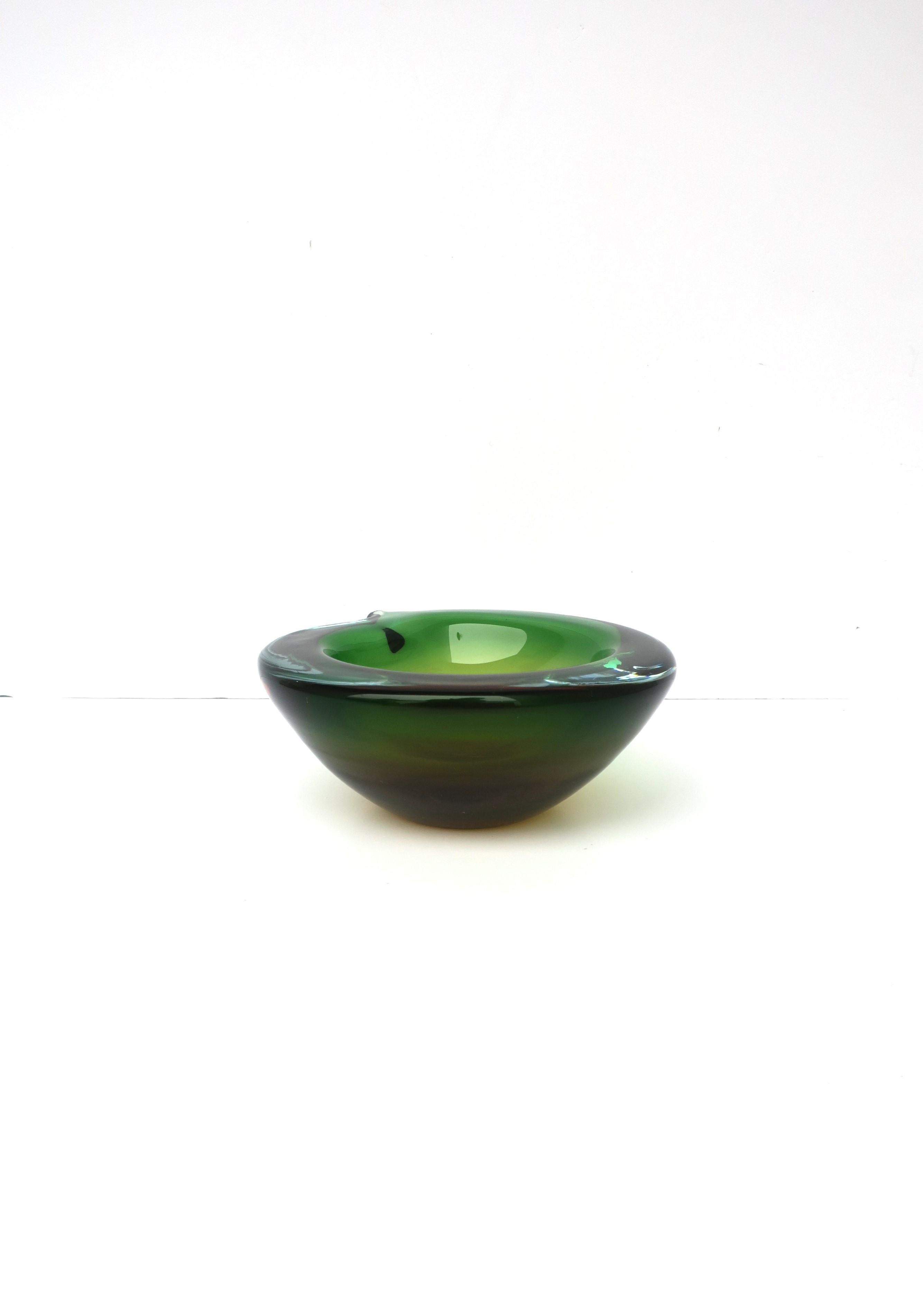20th Century Italian Murano Sommerso Bowl Green Yellow Blue Art Glass For Sale