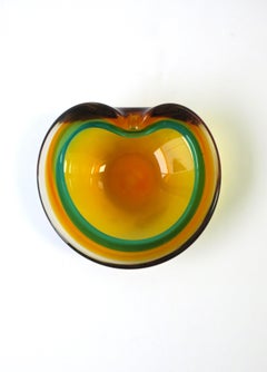 Italian Murano Sommerso Bowl in Saffron Yellow and Kelly Green Art Glass