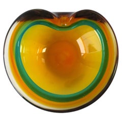 Italian Murano Sommerso Bowl in Saffron Yellow and Kelly Green Art Glass