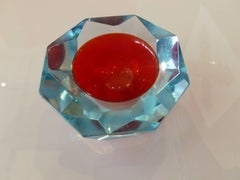 Italian Murano Sommerso Diamond Faceted Geode Glass Bowl