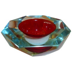 Italian Murano Sommerso Diamond Faceted Geode Glass Bowl 