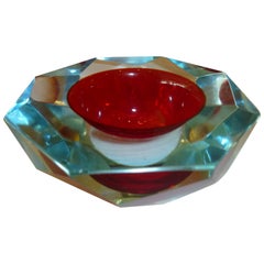 Italian Murano Sommerso Diamond Faceted Geode Glass Bowl