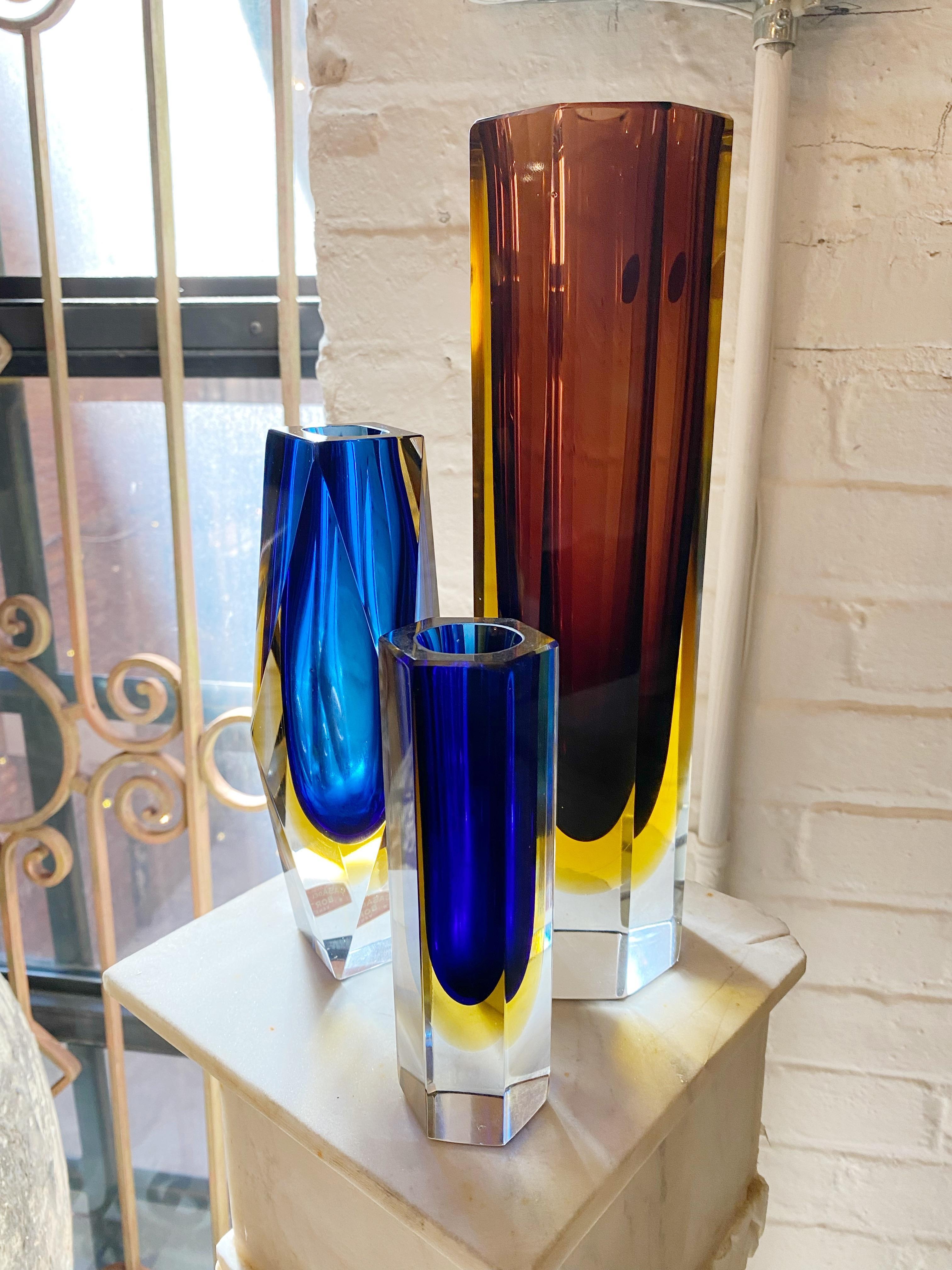 Italian Murano Sommerso Faceted Glass Vase 3