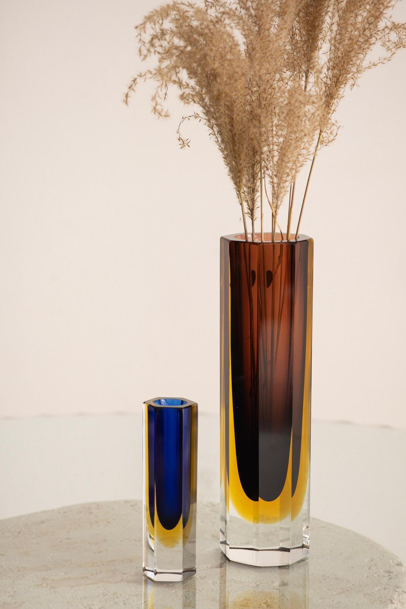 Italian Murano Sommerso Faceted Glass Vase 1