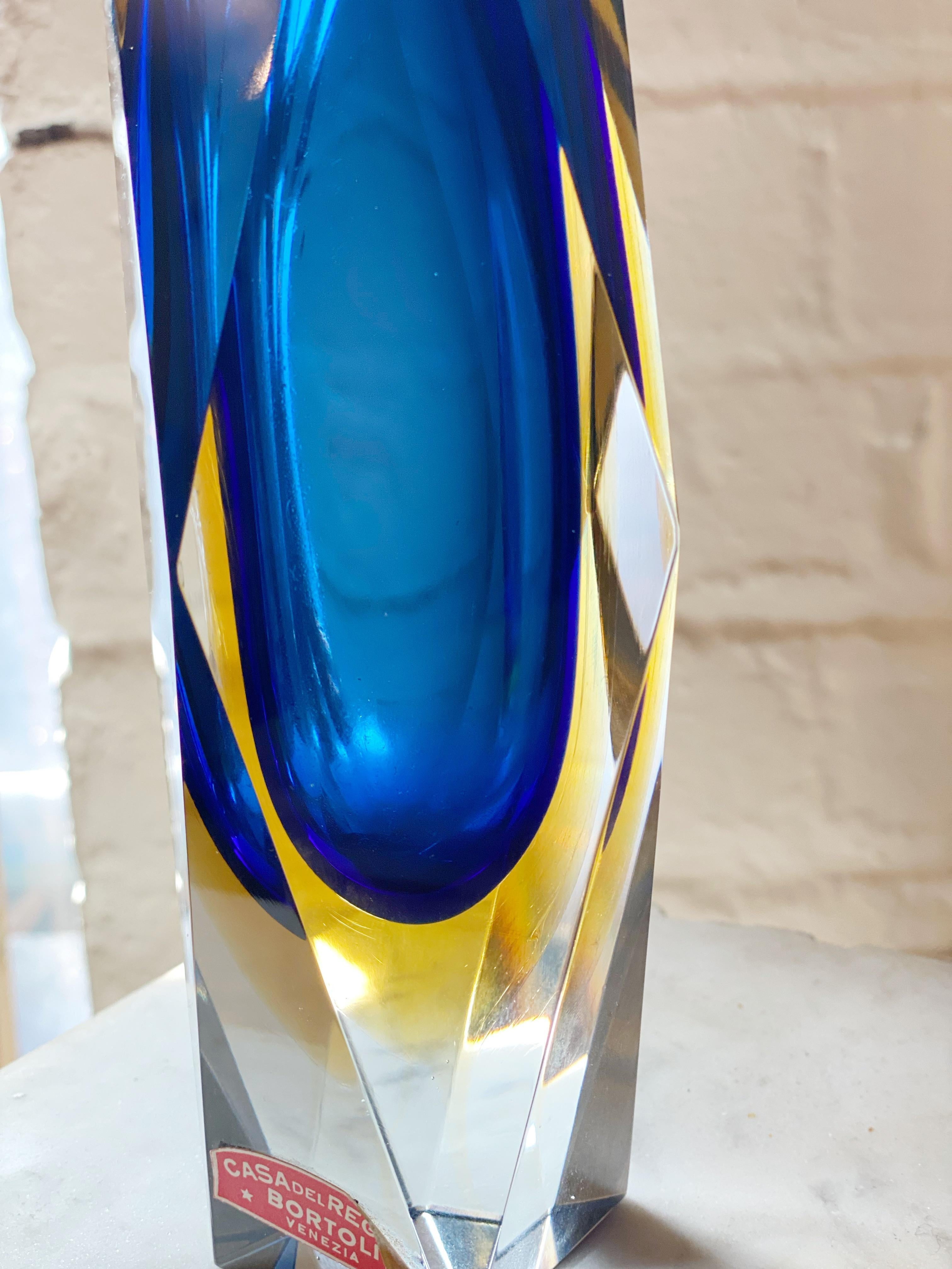 Italian Murano Sommerso Faceted Glass Vase 1