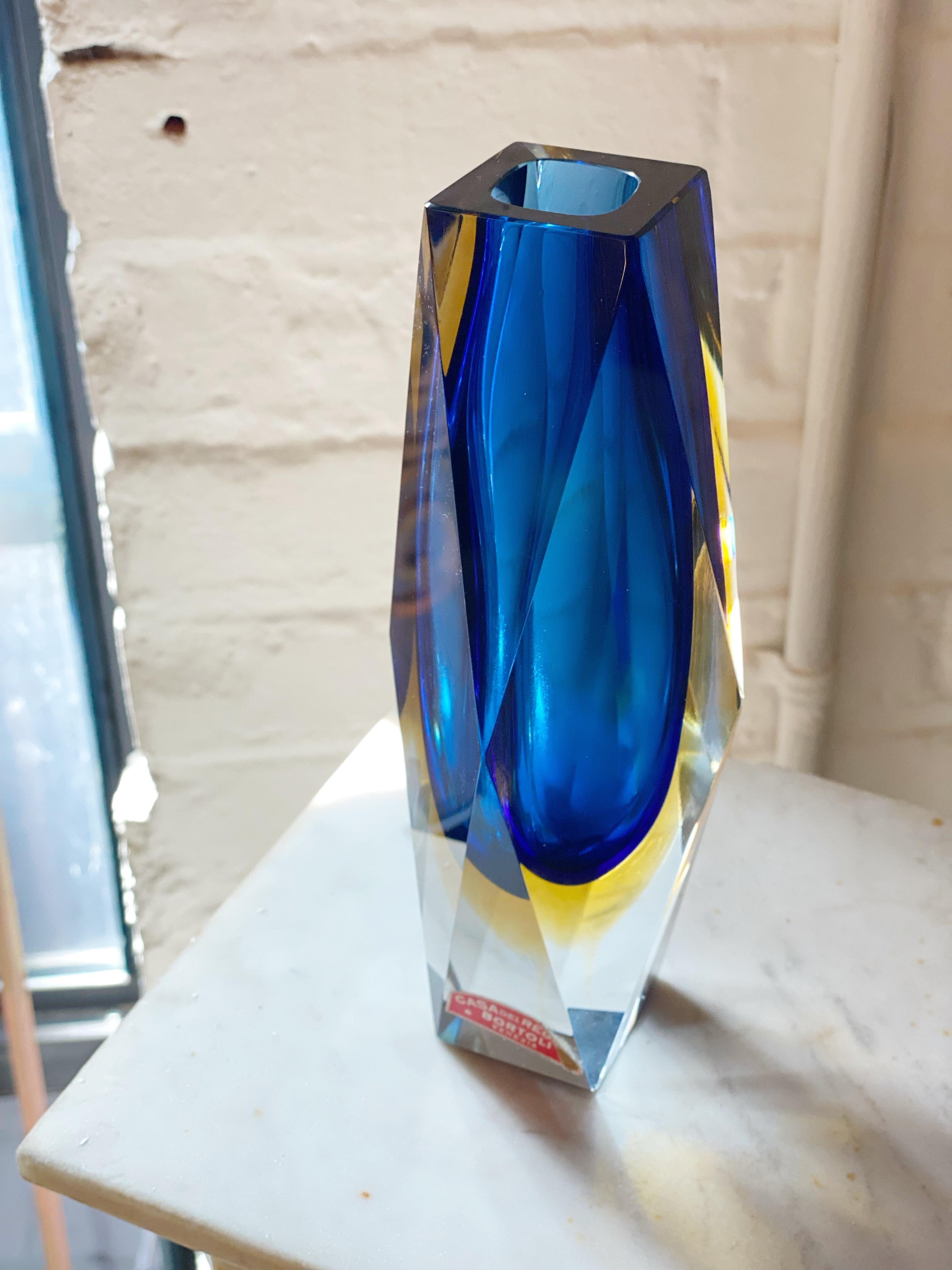 Italian Murano Sommerso Faceted Glass Vase 2