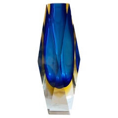 Italian Murano Sommerso Faceted Glass Vase