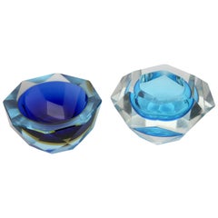 Italian Murano Sommerso Flavio Poli Glass Diamond Cut Bowl/Dish/Vide Poche