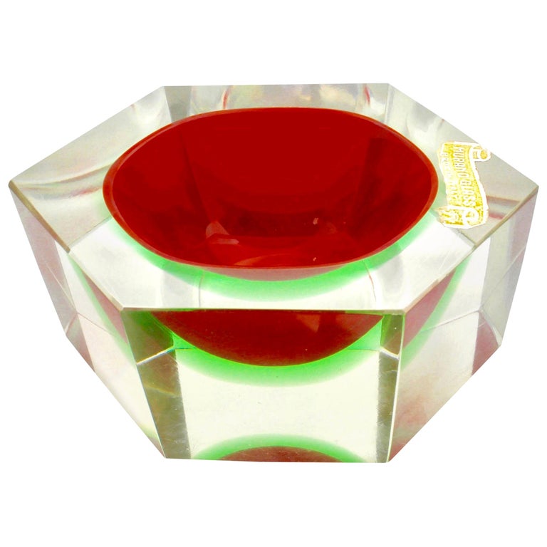 Italian Murano Sommerso Flavio Poli Glass Vide Poche with Label For Sale