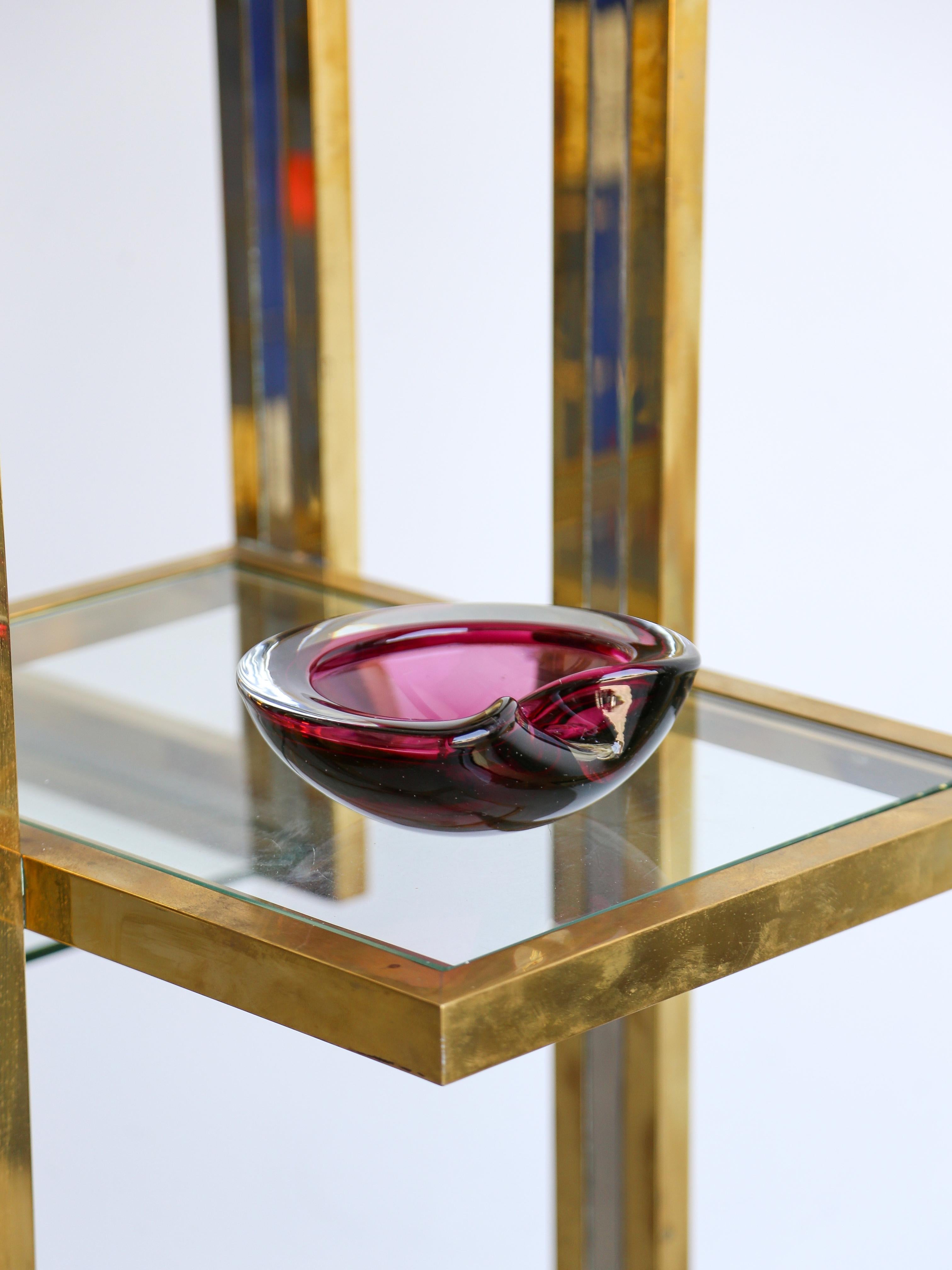 Hand-Crafted Italian Murano Sommerso Glass Dark Purple Round Ashtray For Sale