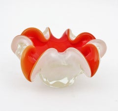 Italian Murano Sommerso Red White Italian Art Glass Bowl / Ashtray