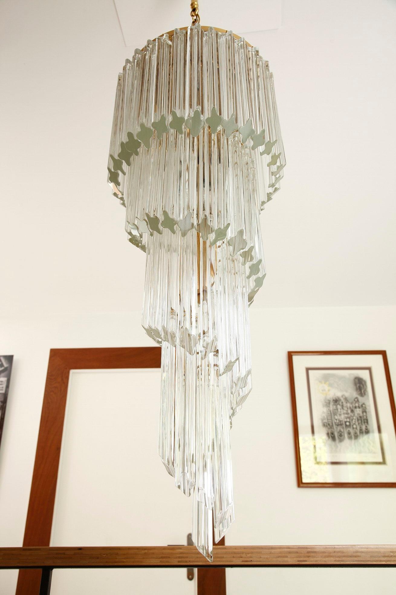 Glass Italian Murano Spiral Chandelier by Venini