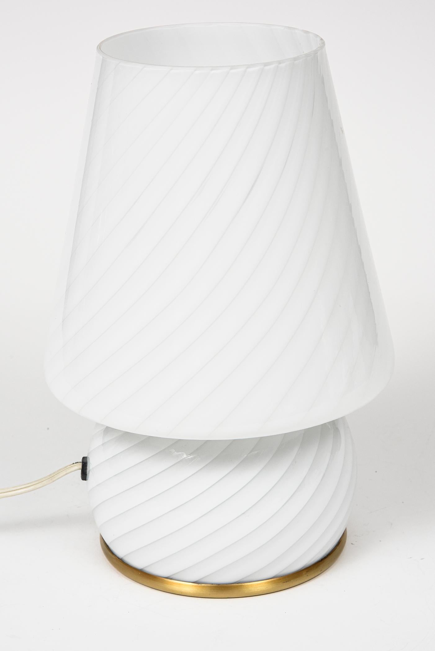 Italian Murano Spiral Mushroom White Art Glass Lamp 2