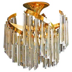 Italian Murano Spiral Venini Camer Triedi Clear Crystal Prism Gilt Chandelier