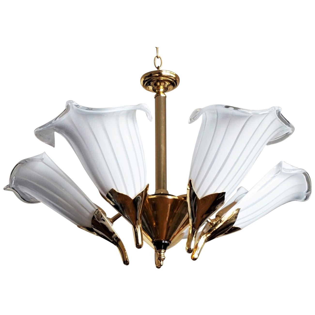 Hollywood Regency Murano Glass Calla Lily Chandelier by Franco Luce, Italy 1970s