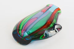 Vintage Murano Signed Turquoise, Green, Pink, Red, Clear Glass Pitcher Italian