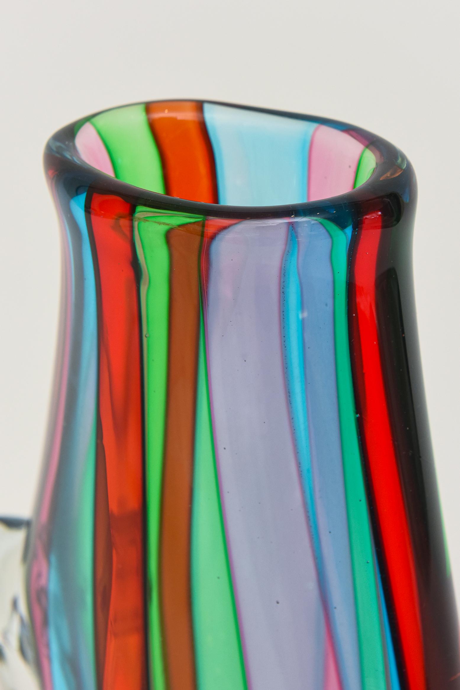 Late 20th Century Italian Murano Vintage Turquoise, Green, Pink, Red, Clear Signed Glass Pitcher For Sale