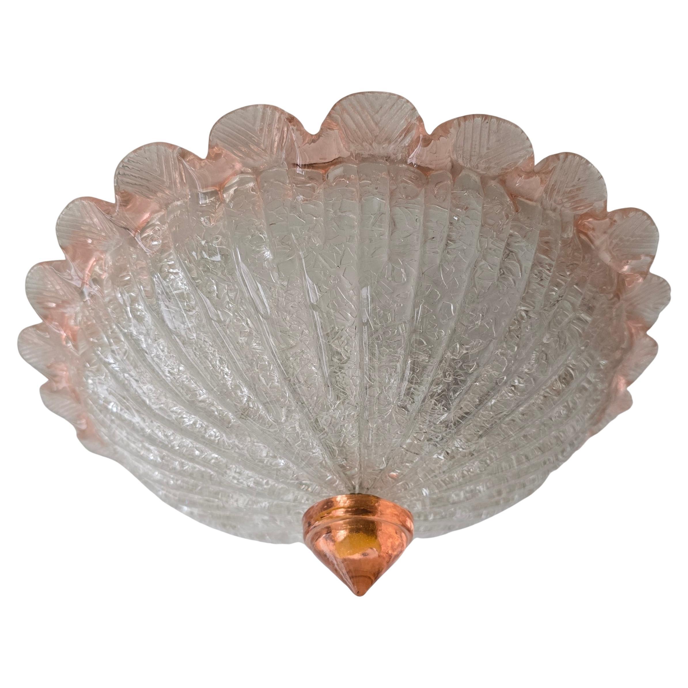 Plafonnier italien en verre de style Murano avec détails roses, années 1970 en vente