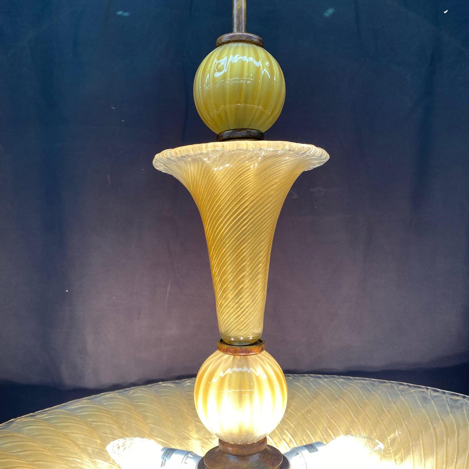 Italian Murano Style Midcentury Glass Ceiling Lamp For Sale 4