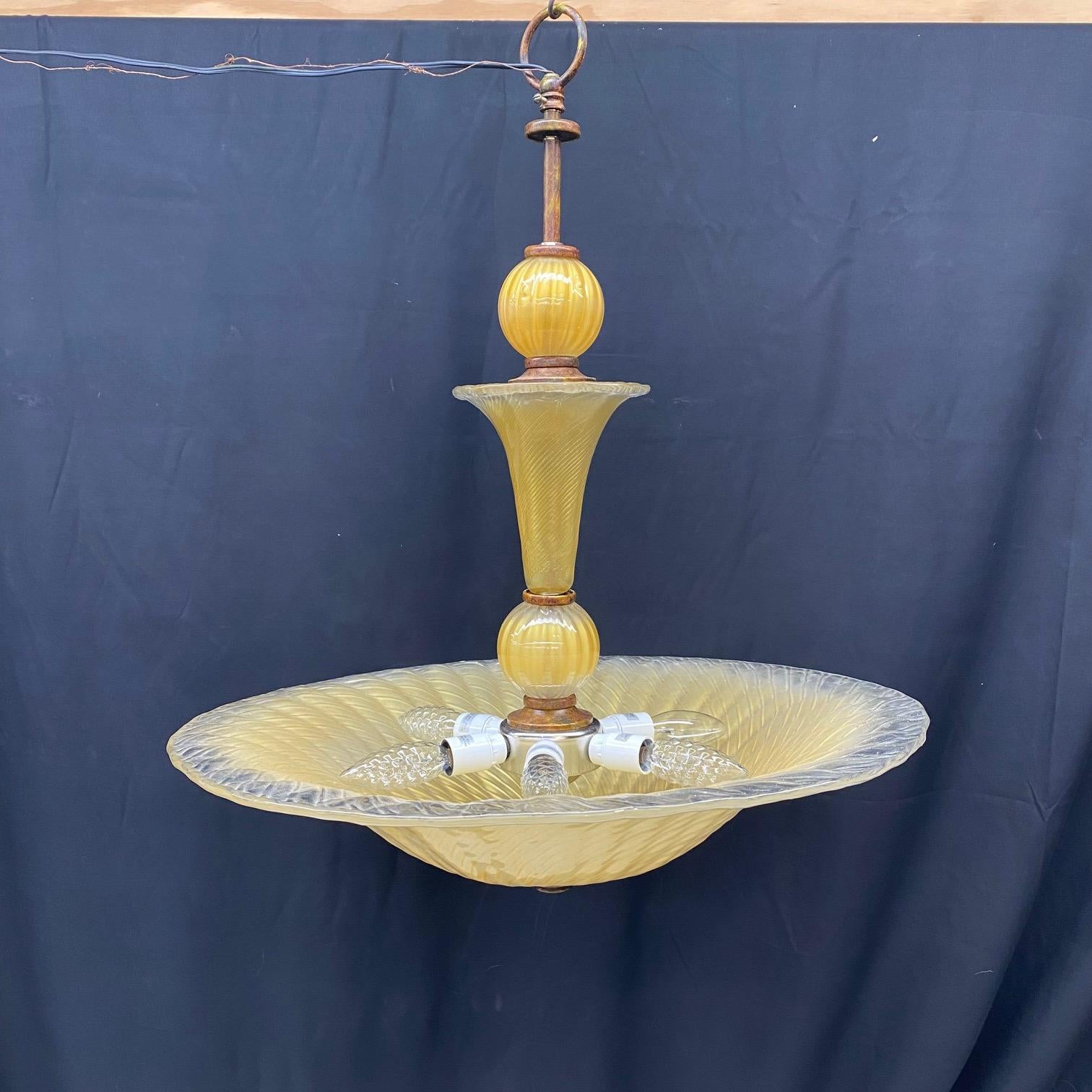 Mid-20th Century Italian Murano Style Midcentury Glass Ceiling Lamp For Sale