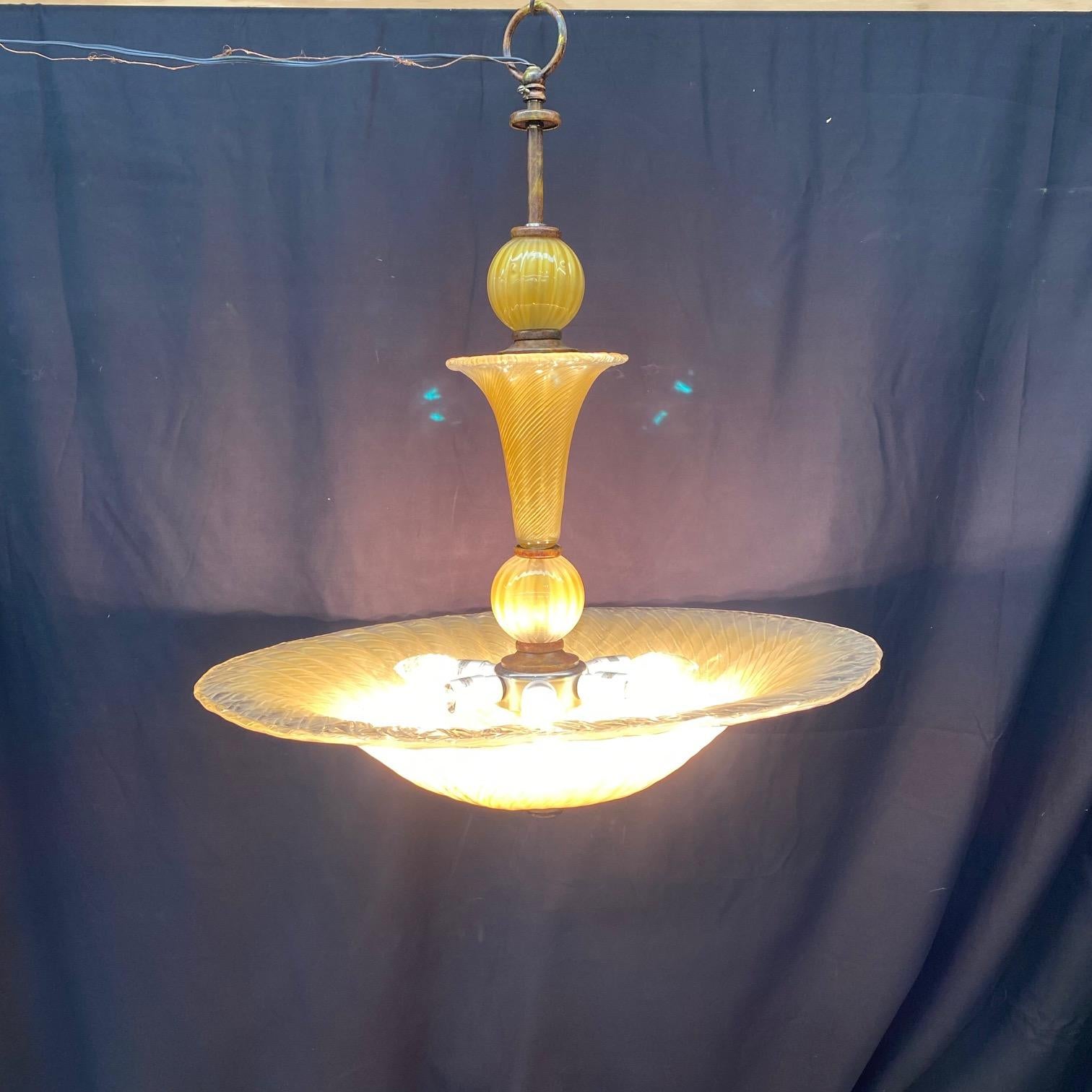 Italian Murano Style Midcentury Glass Ceiling Lamp For Sale 2