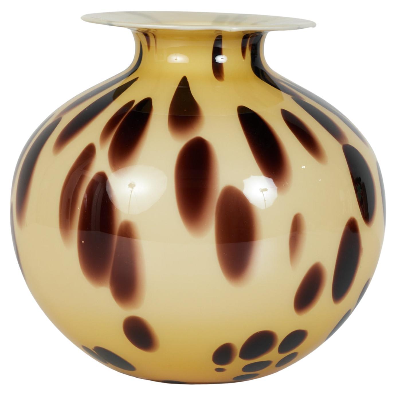 Italian Murano Style Tortoise Shell Glass Vase For Sale