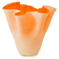 Italian Murano Style Vase Orange Freeform Handkerchief 1970s