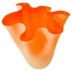Italian Murano Style Vase Orange Freeform Handkerchief 1970s