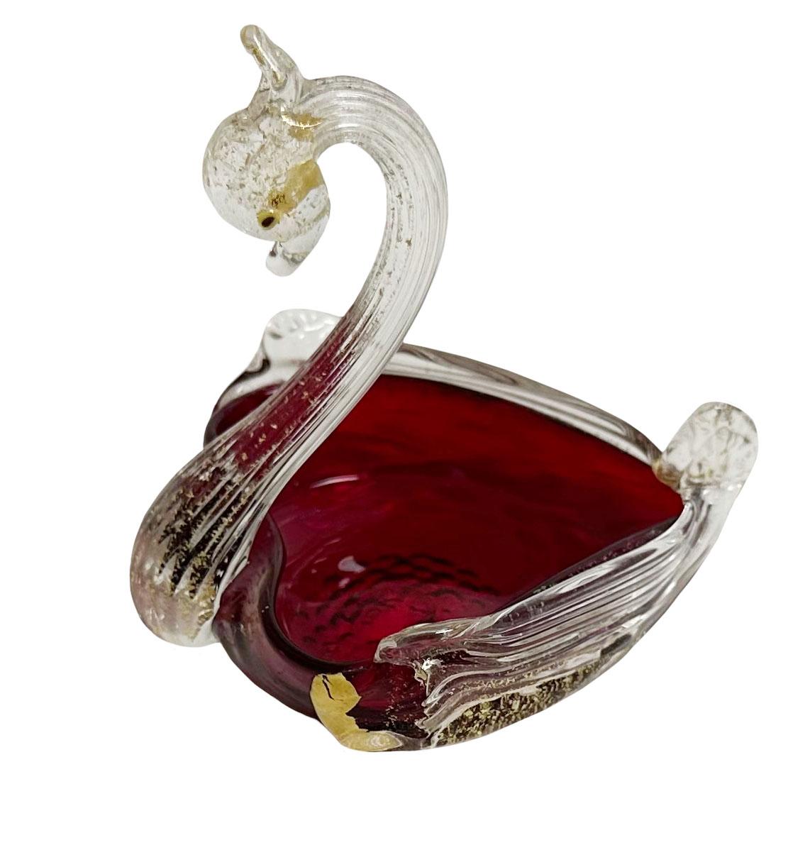 A turn of the century Murano nuts dish in the form of a swan. 