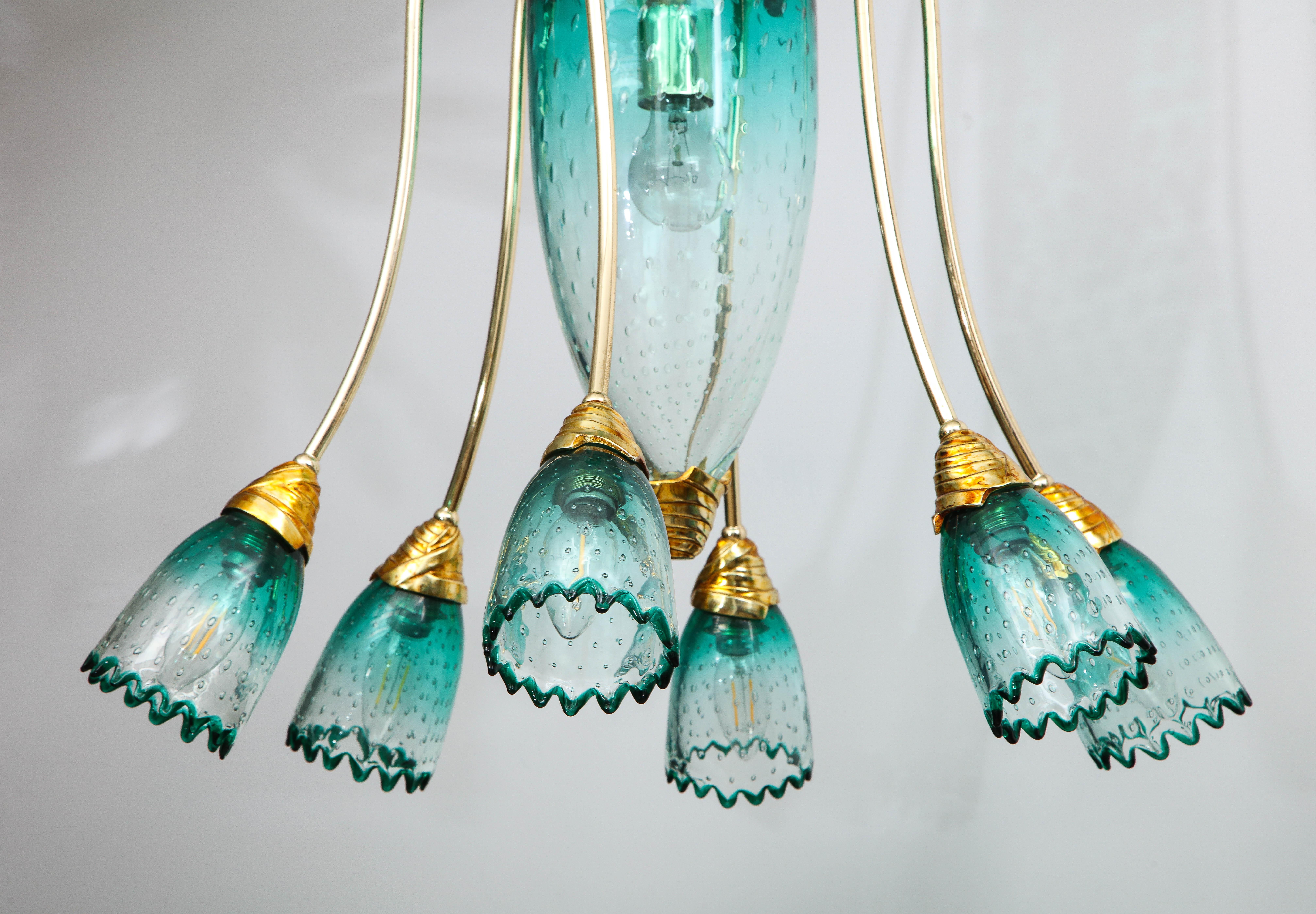 Italian Murano Teal Blue Glass Chandelier Attributed to Seguso 3