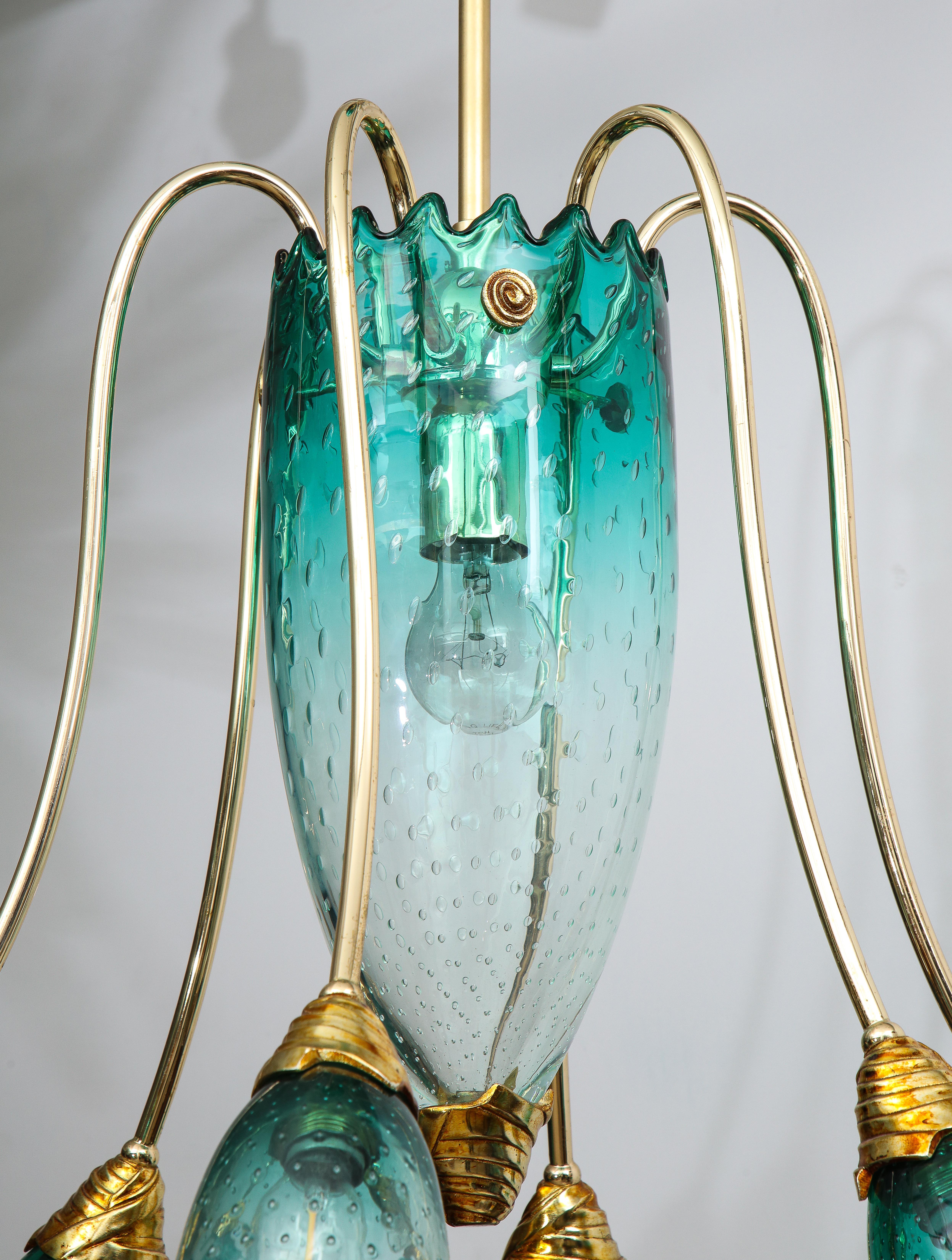 Italian Murano Teal Blue Glass Chandelier Attributed to Seguso 4