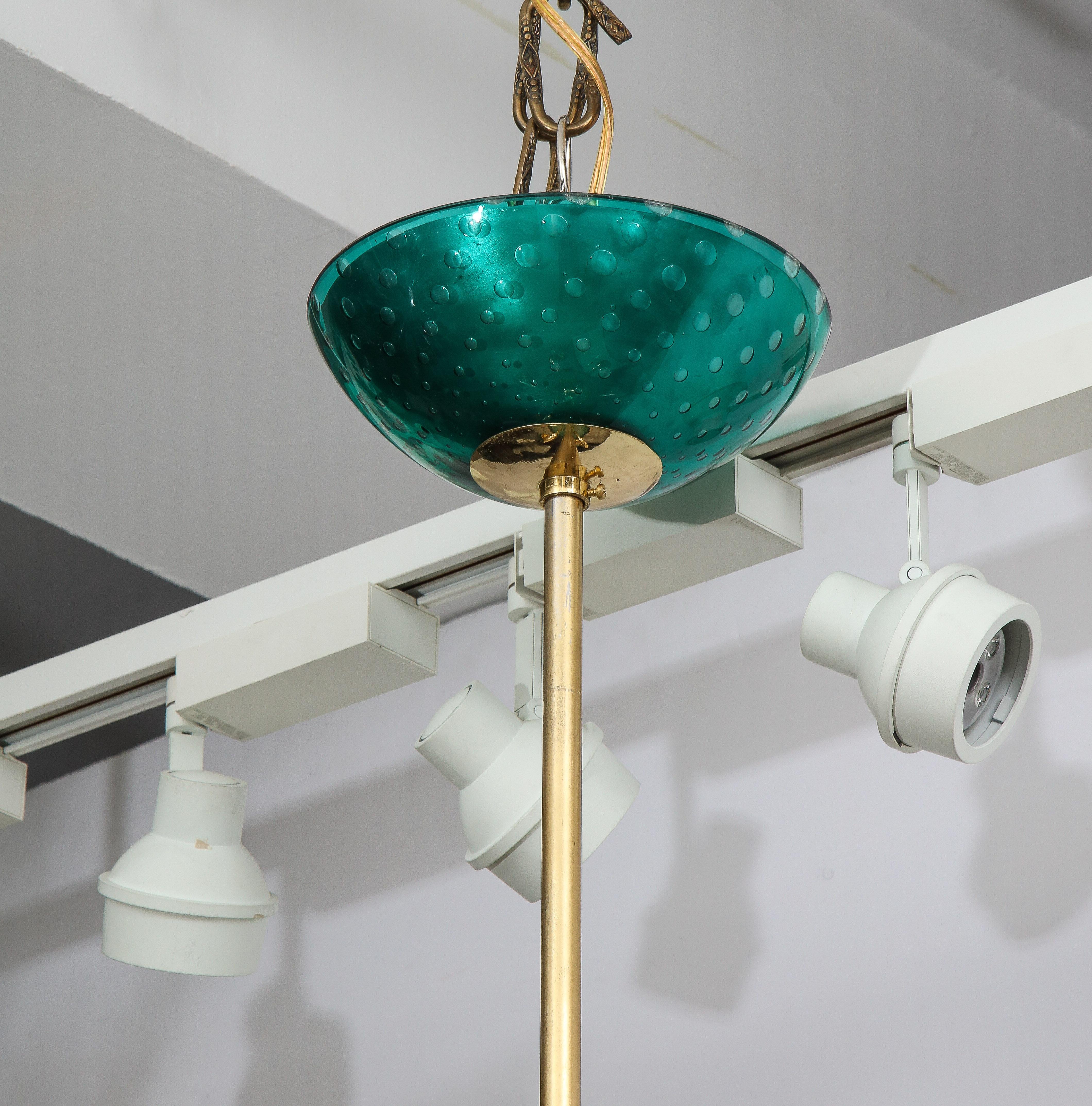 Italian Murano Teal Blue Glass Chandelier Attributed to Seguso 6