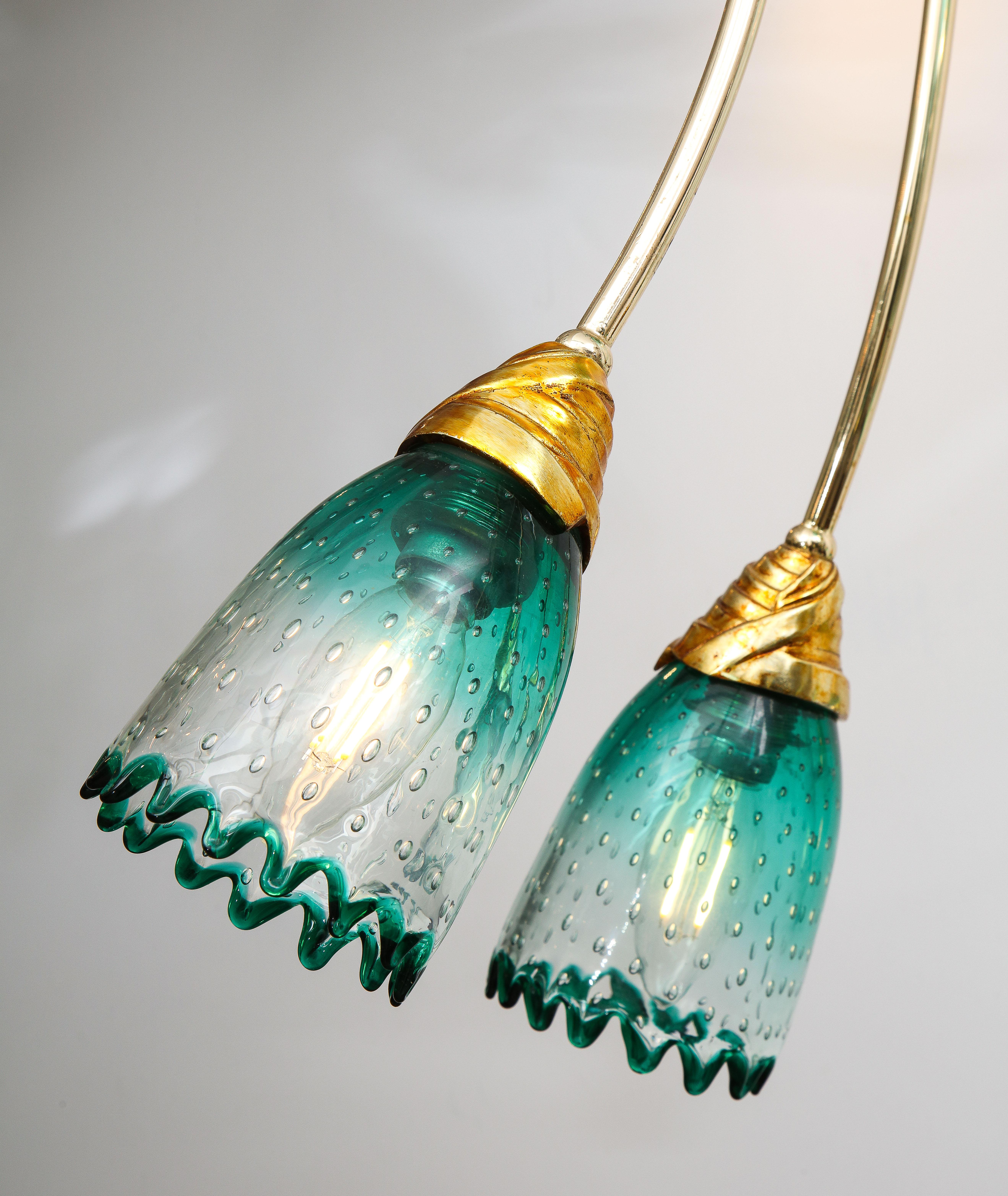 Hand-Crafted Italian Murano Teal Blue Glass Chandelier Attributed to Seguso