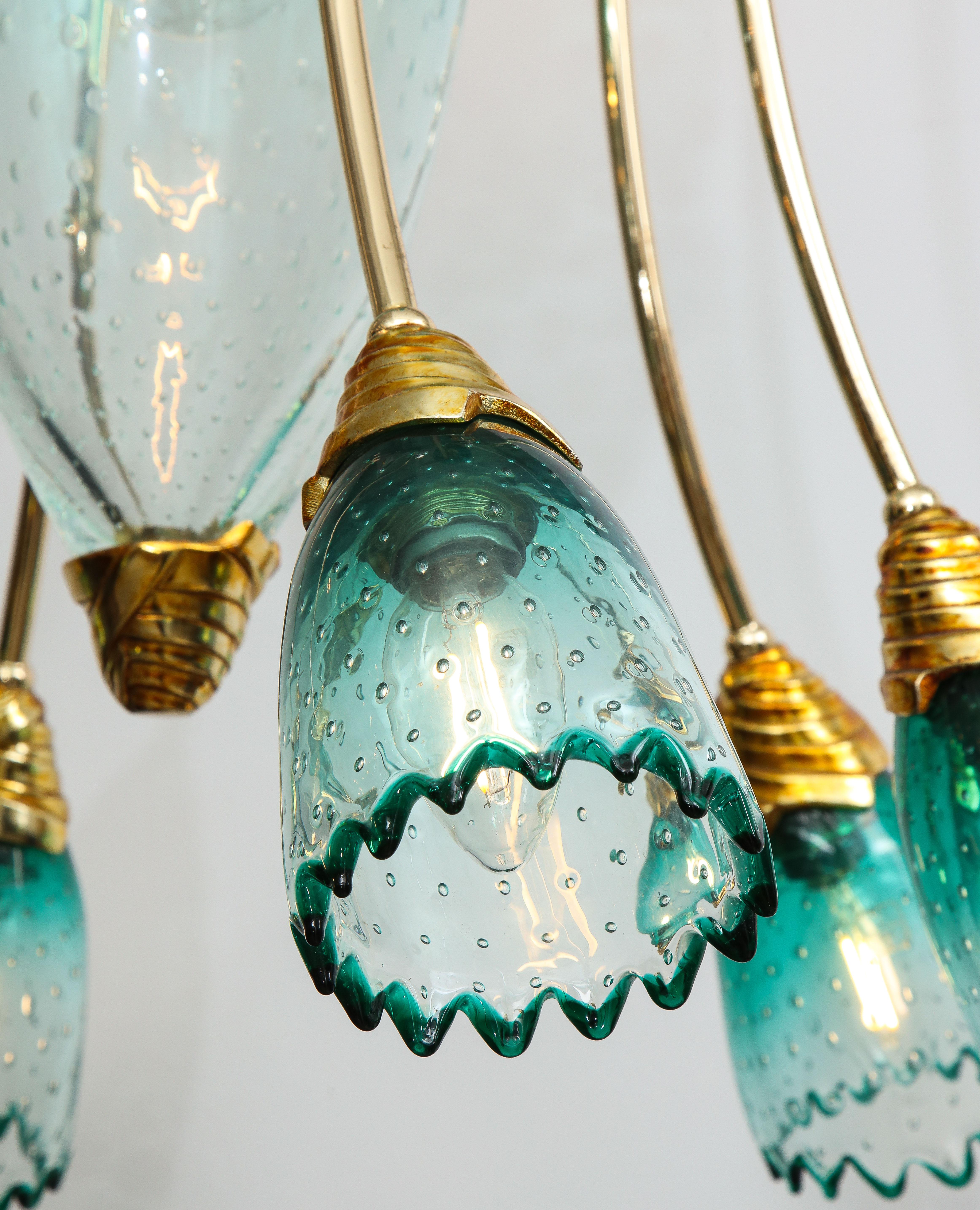 Late 20th Century Italian Murano Teal Blue Glass Chandelier Attributed to Seguso