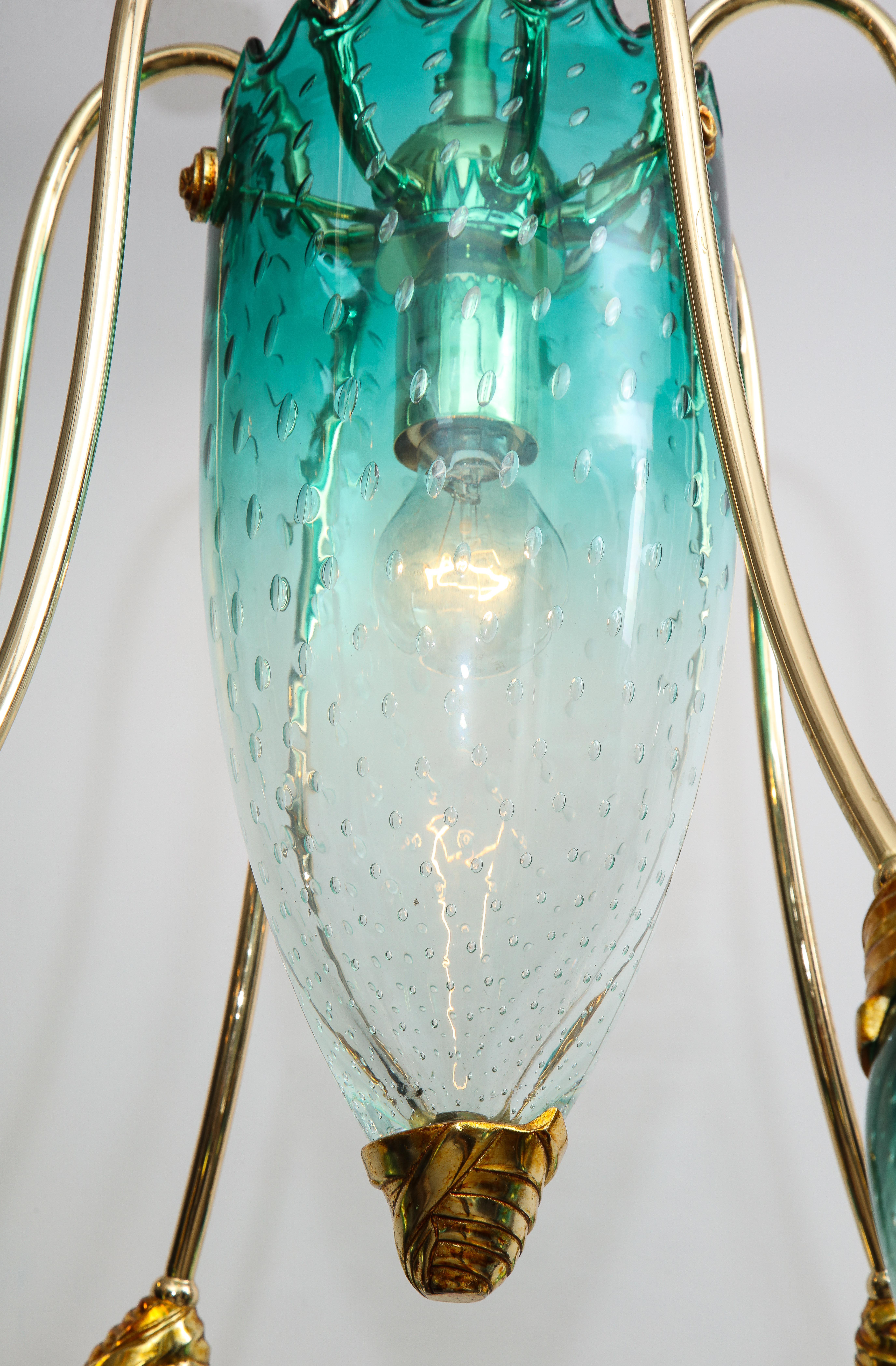 Italian Murano Teal Blue Glass Chandelier Attributed to Seguso 1