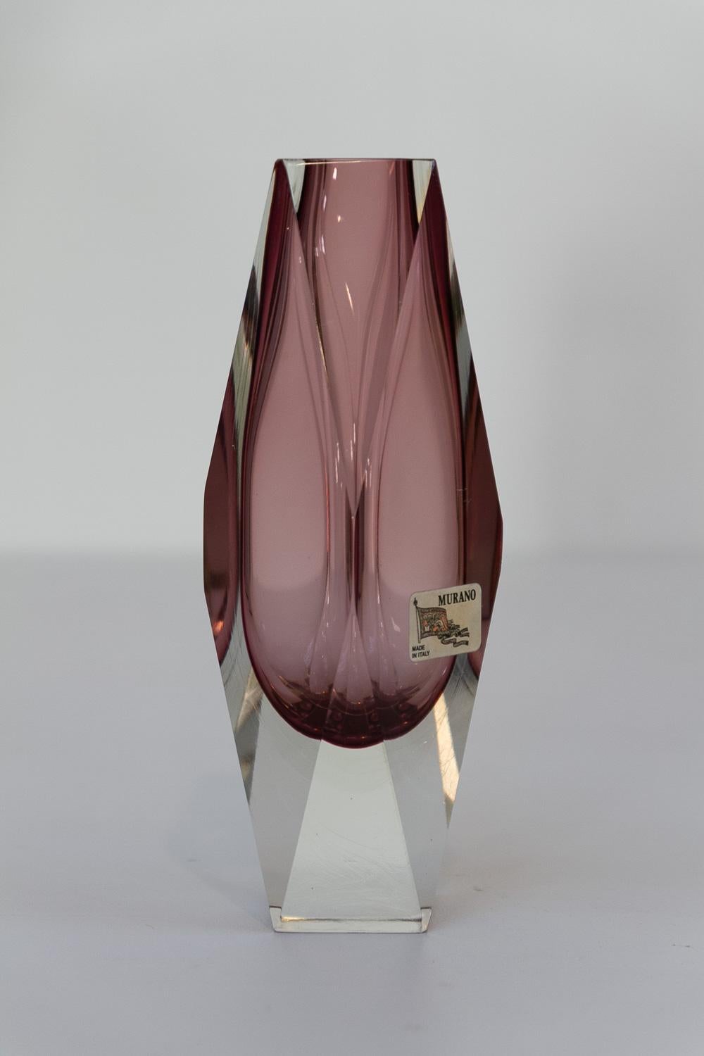 Italienische Murano Glass Sommerso Vasen mit dicken Facetten, 1970er Jahre. Satz von 2. im Angebot 3