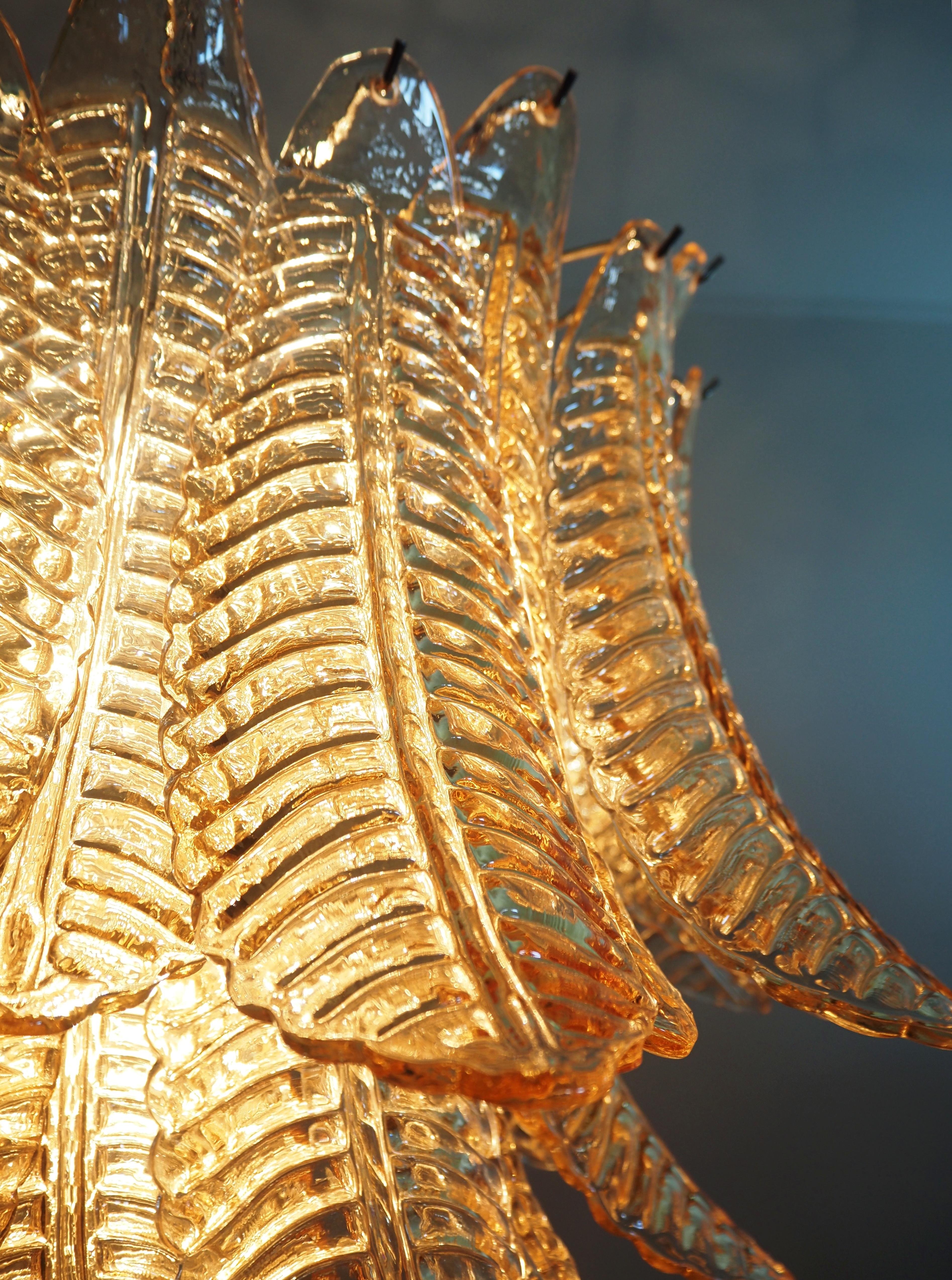 Italian Murano three-Tier  48 AMBER Ferns Glass chandelier For Sale 3