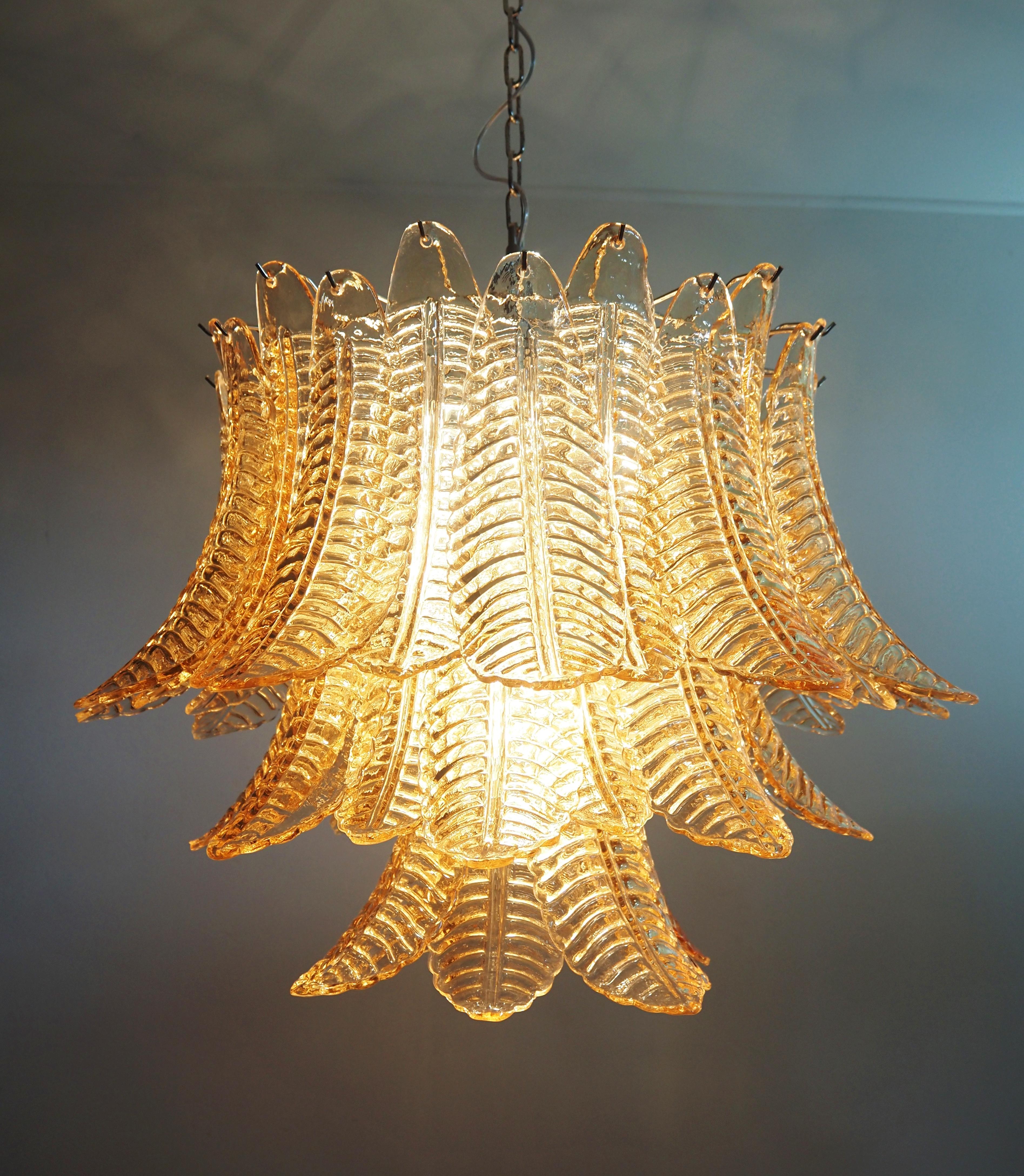 Italian Murano three-Tier  48 AMBER Ferns Glass chandelier For Sale 4