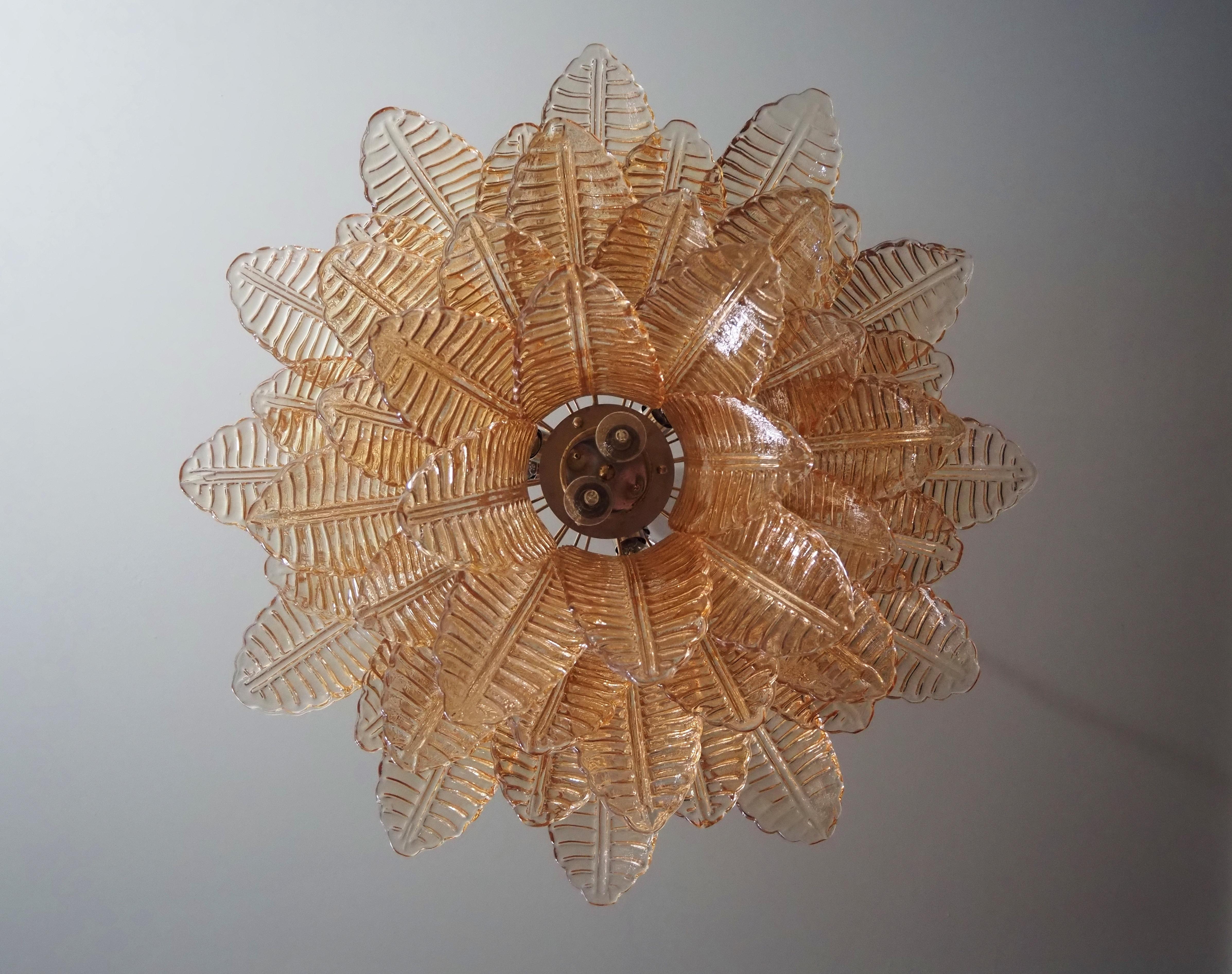 Italian Murano three-Tier  48 AMBER Ferns Glass chandelier For Sale 7