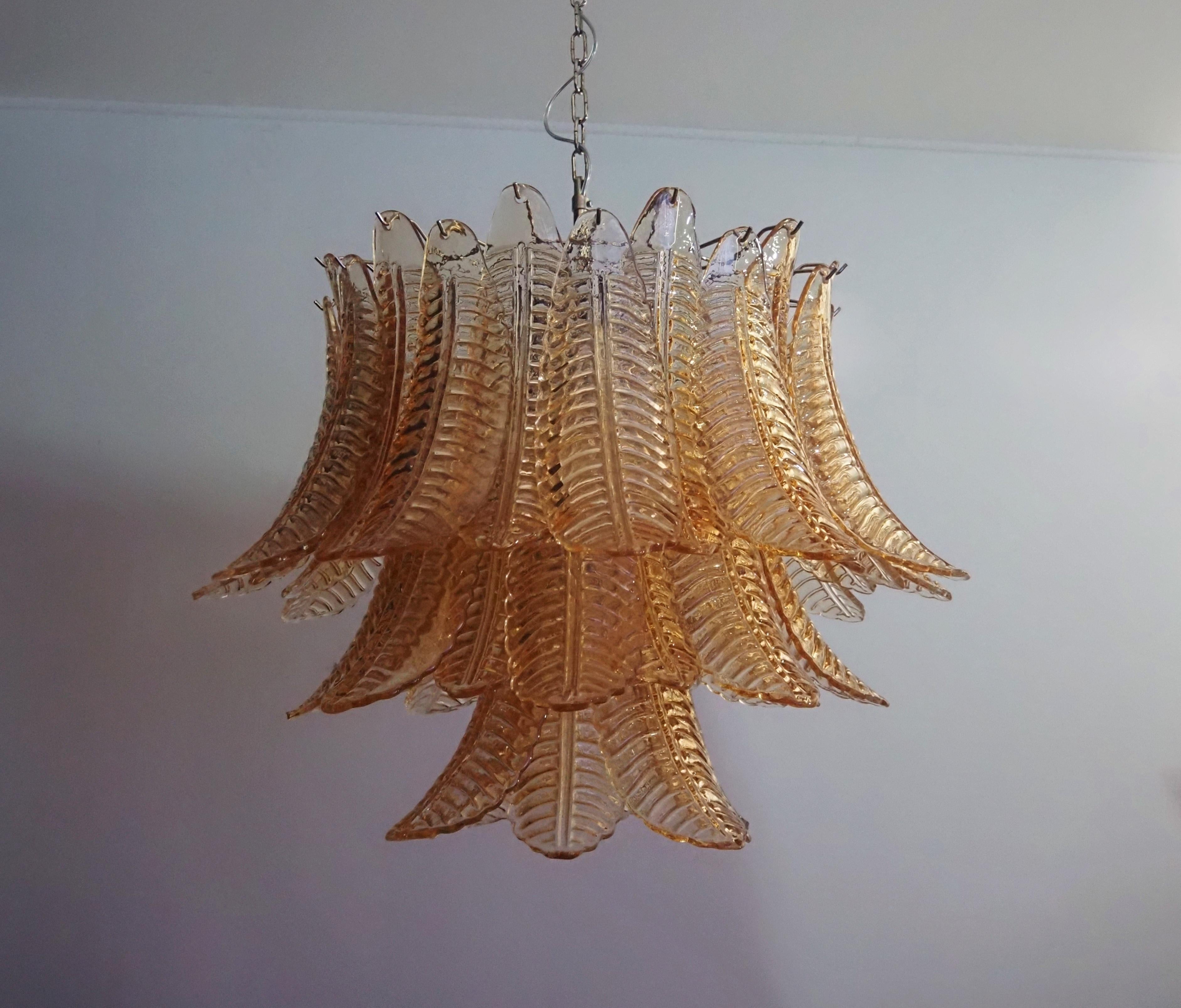 Italian Murano three-Tier  48 AMBER Ferns Glass chandelier For Sale 8