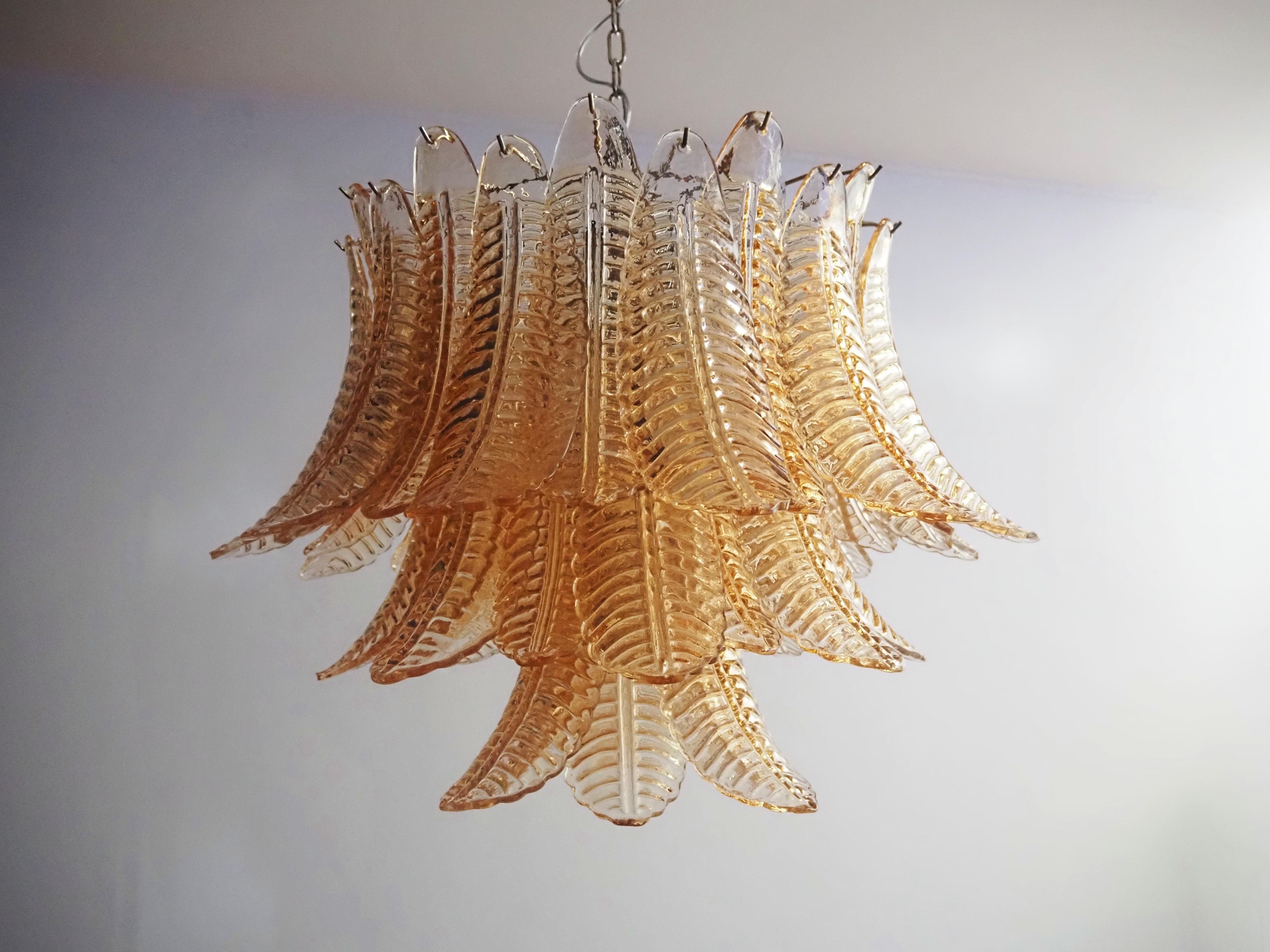 Italian Murano three-Tier  48 AMBER Ferns Glass chandelier For Sale 10
