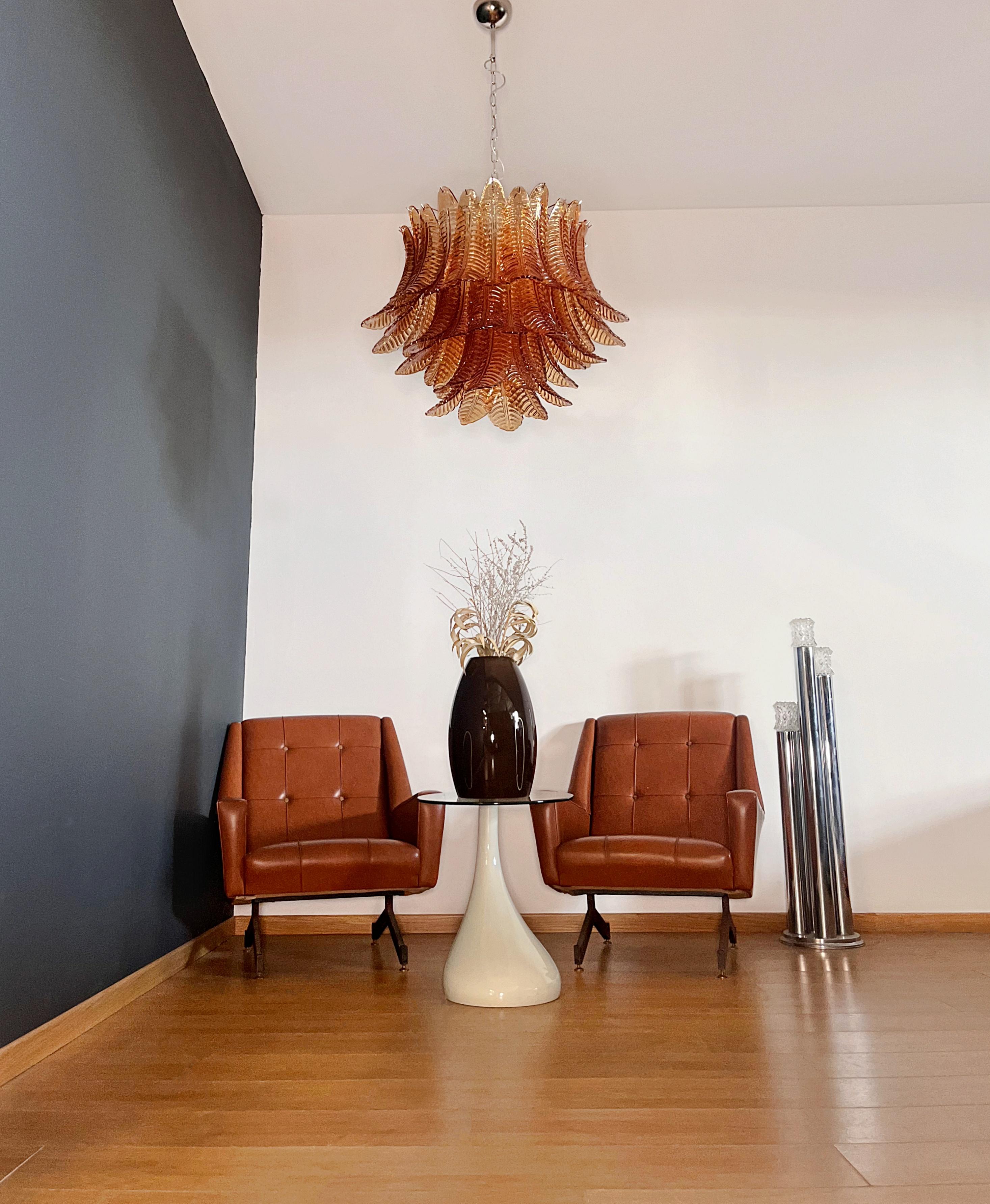 Mid-Century Modern Lustre en verre de Murano à trois niveaux 48 AMBER Felci en vente