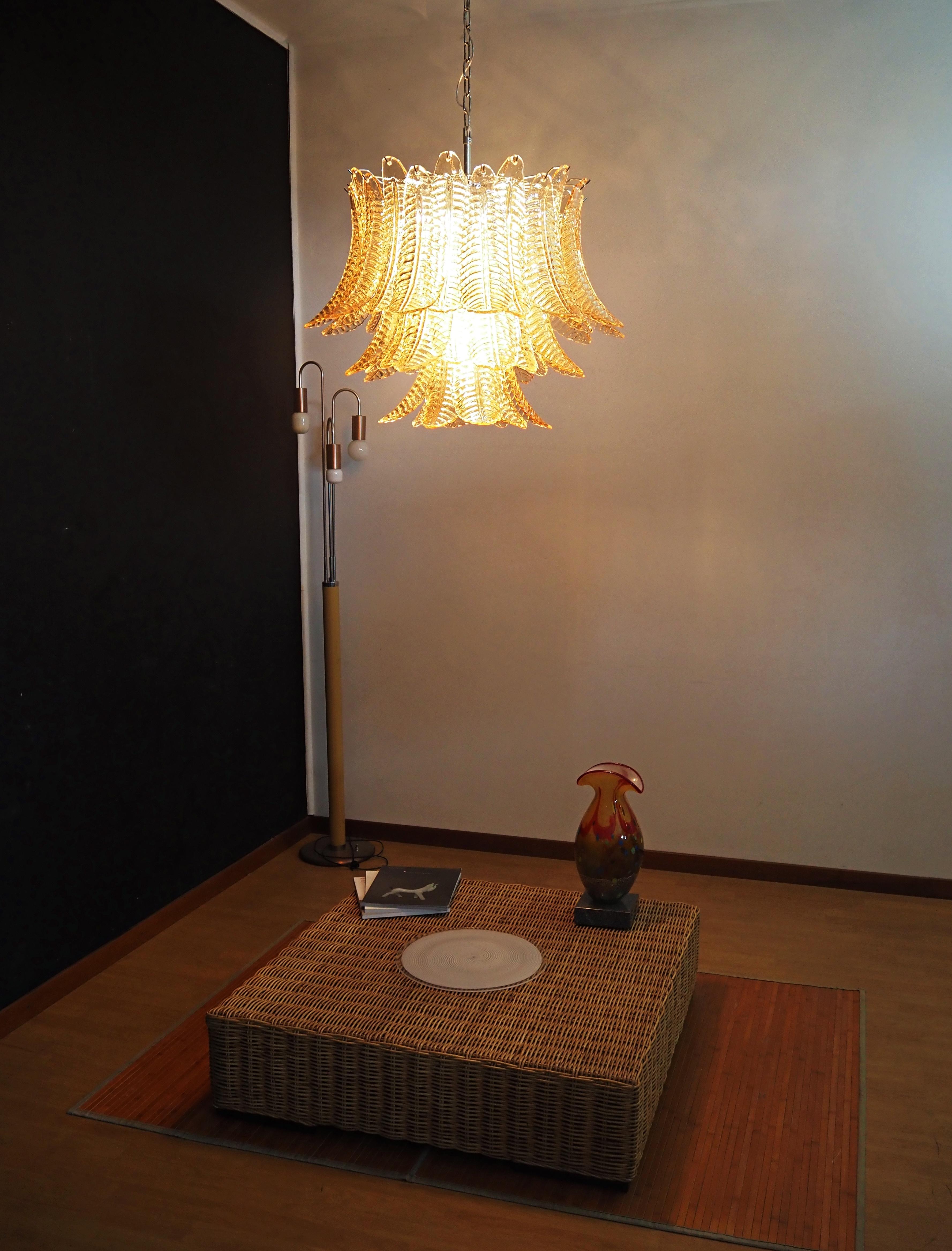 Galvanized Italian Murano three-Tier  48 AMBER Ferns Glass chandelier For Sale